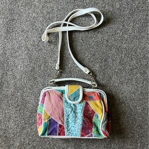 Vintage 90s Y2K Chateau Genuine Leather Patchwork Top Handle Crossbody Bag